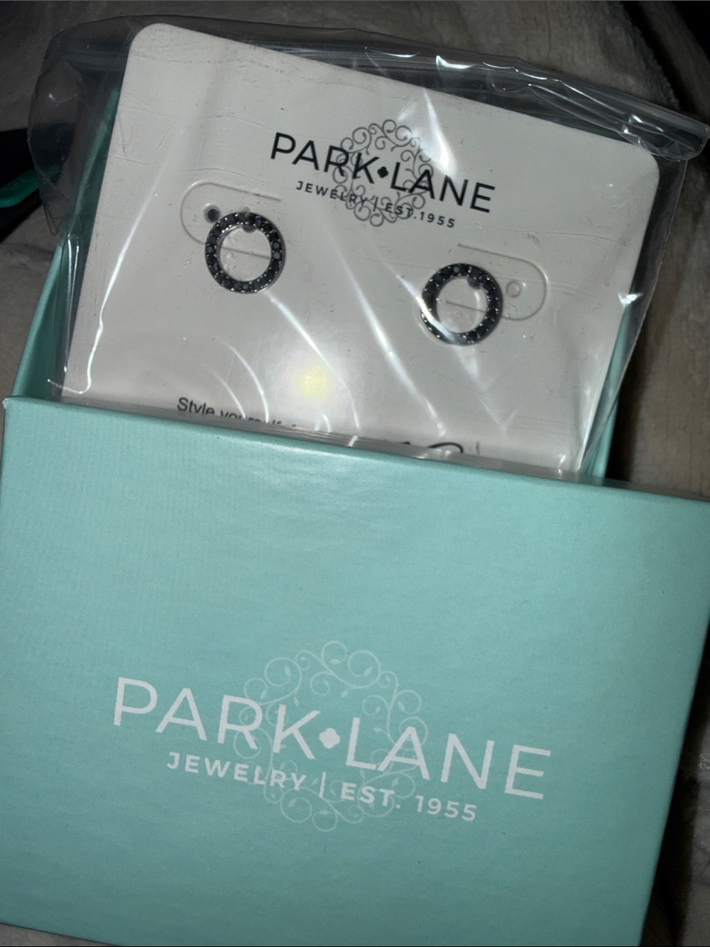 Park Lane Hematite Black Crystal Circle Stud Earrings